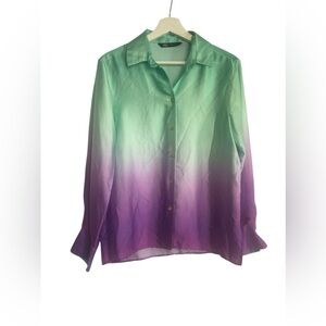 ZARA SATIN TIE-DIE PRINT Shirt Blouse turn-down collar long sleeves Size XS